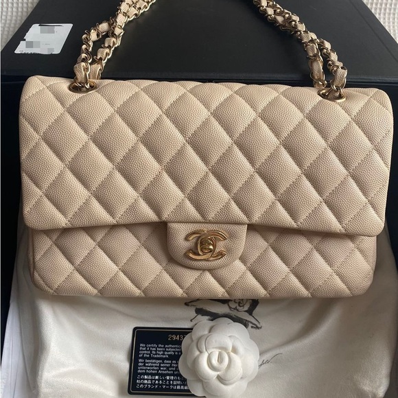 Chanel beige medium caviar gold hardware